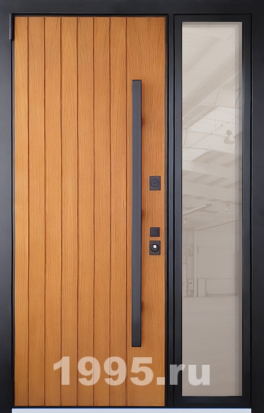 Металлическая дверь со стеклом сбоку, МДФ и длинной ручкой (терморазрыв)